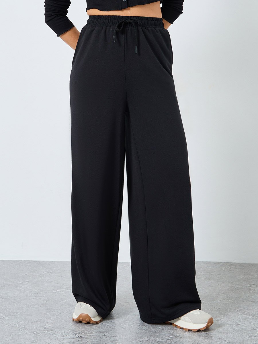 Solid Wide Leg Joggers with Drawstring