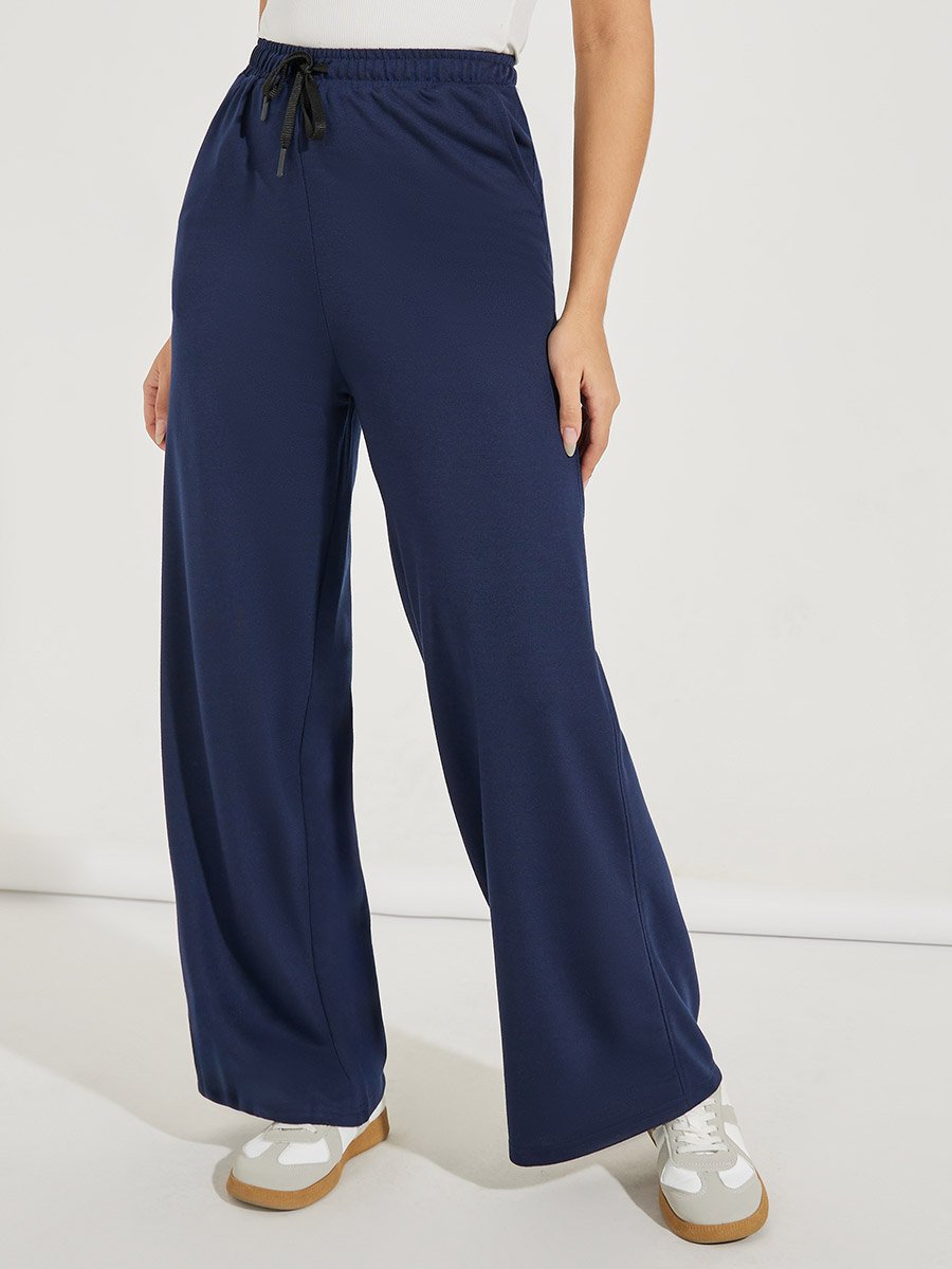 Solid Wide Leg Joggers with Drawstring