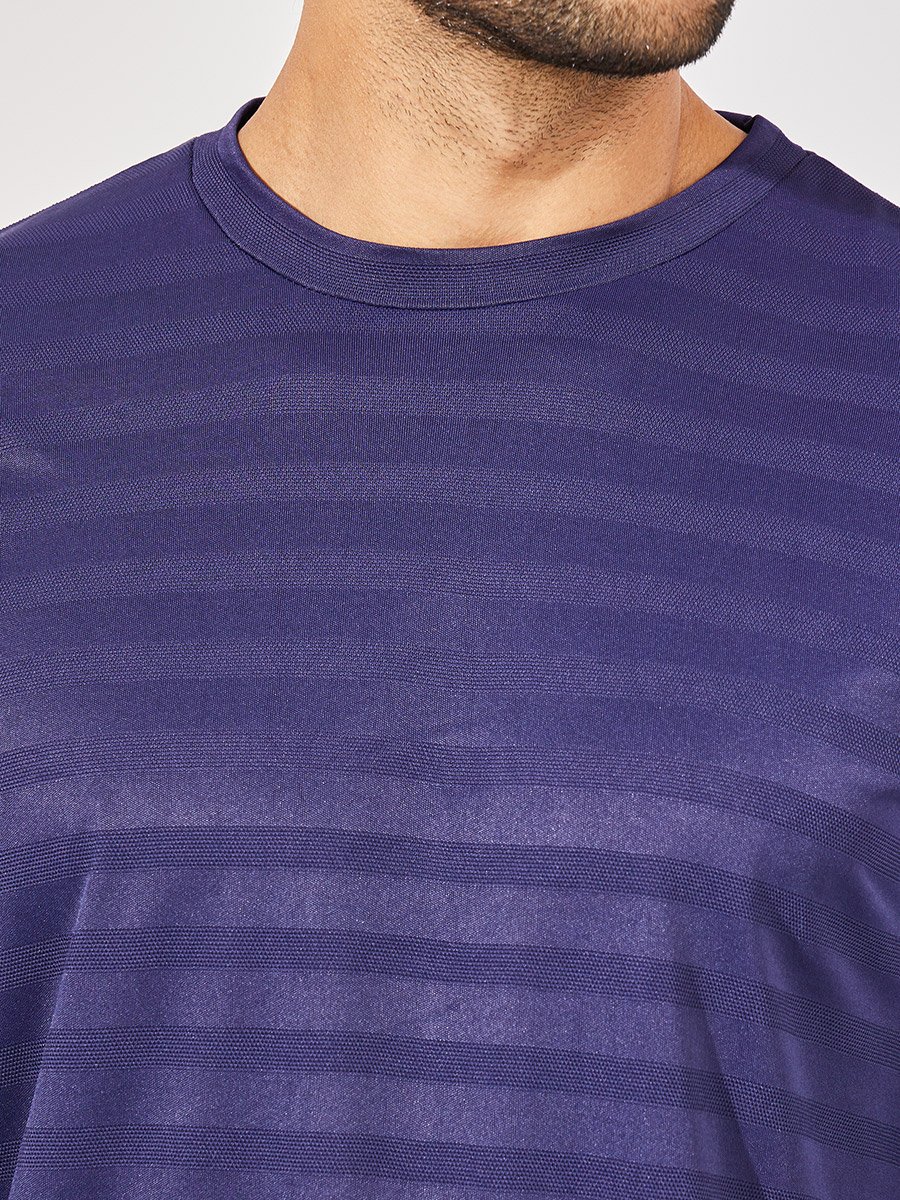 Self Stripe Stretch Knit Oversized Crew Neck T-Shirt