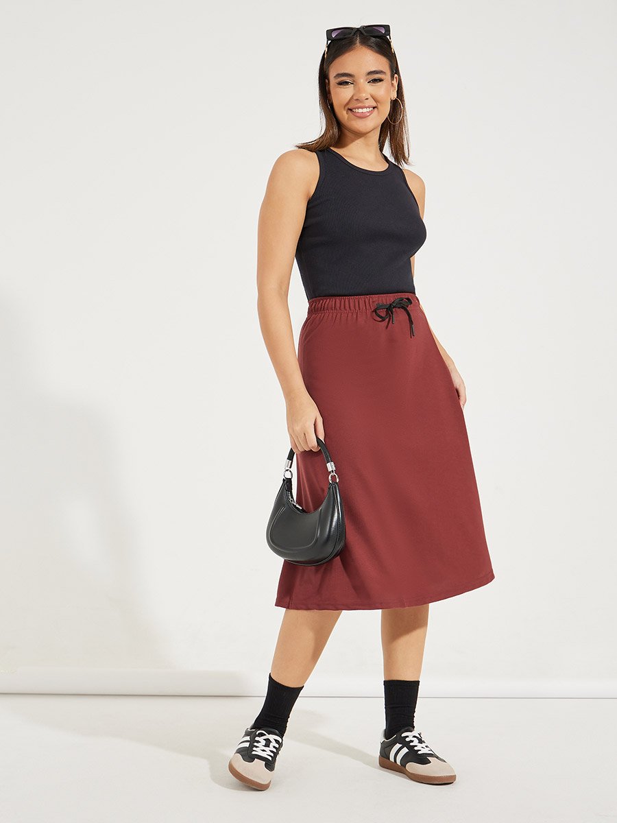 Basic Knit Midi Skirt with Drawstring