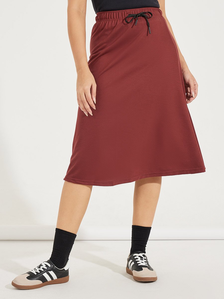 Basic Knit Midi Skirt with Drawstring