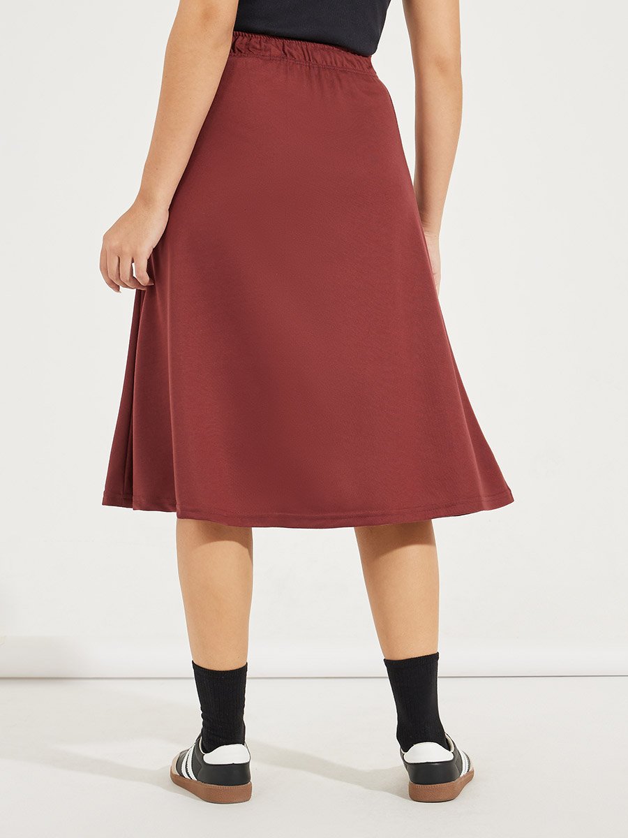 Basic Knit Midi Skirt with Drawstring