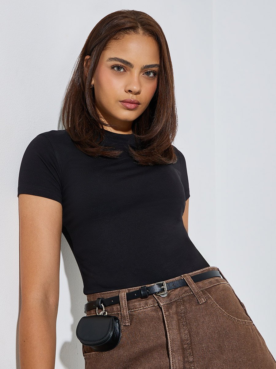 Pack of 2 - Cotton Stretch Fitted High Neck T-Shirt