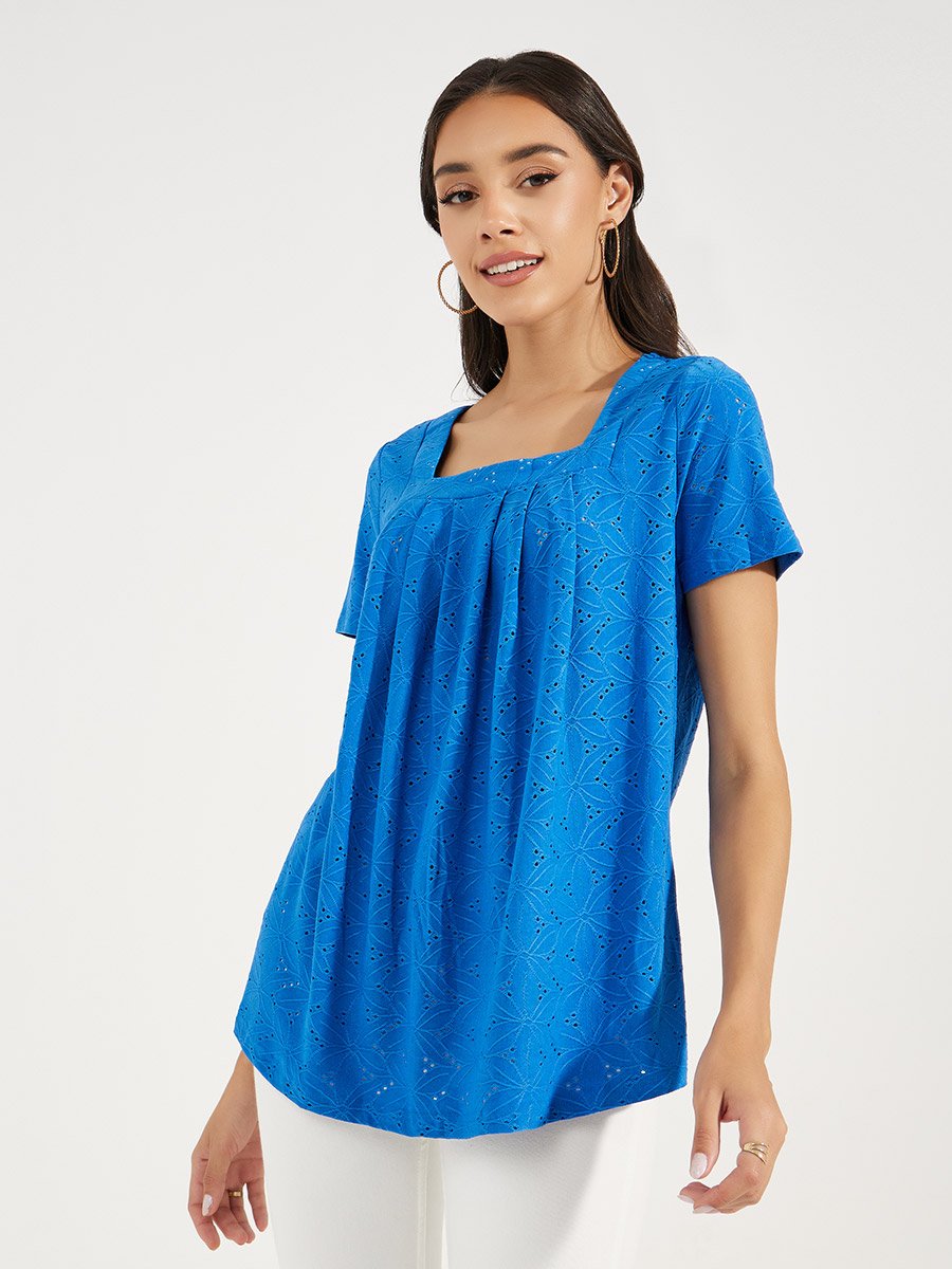 Square Neck Schiffli Textured Top For Women at UAE | Styli