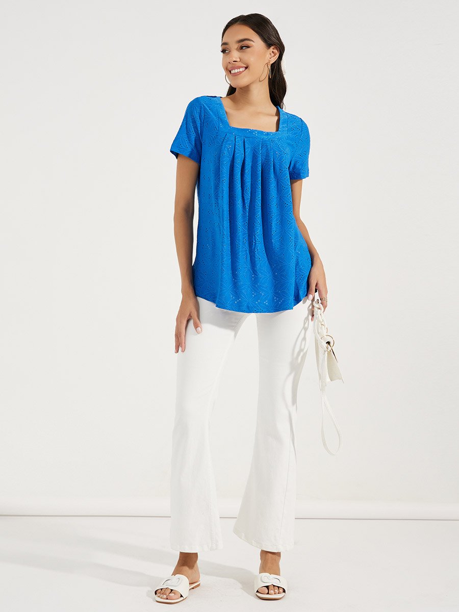 Square Neck Schiffli Textured Top For Women at UAE | Styli
