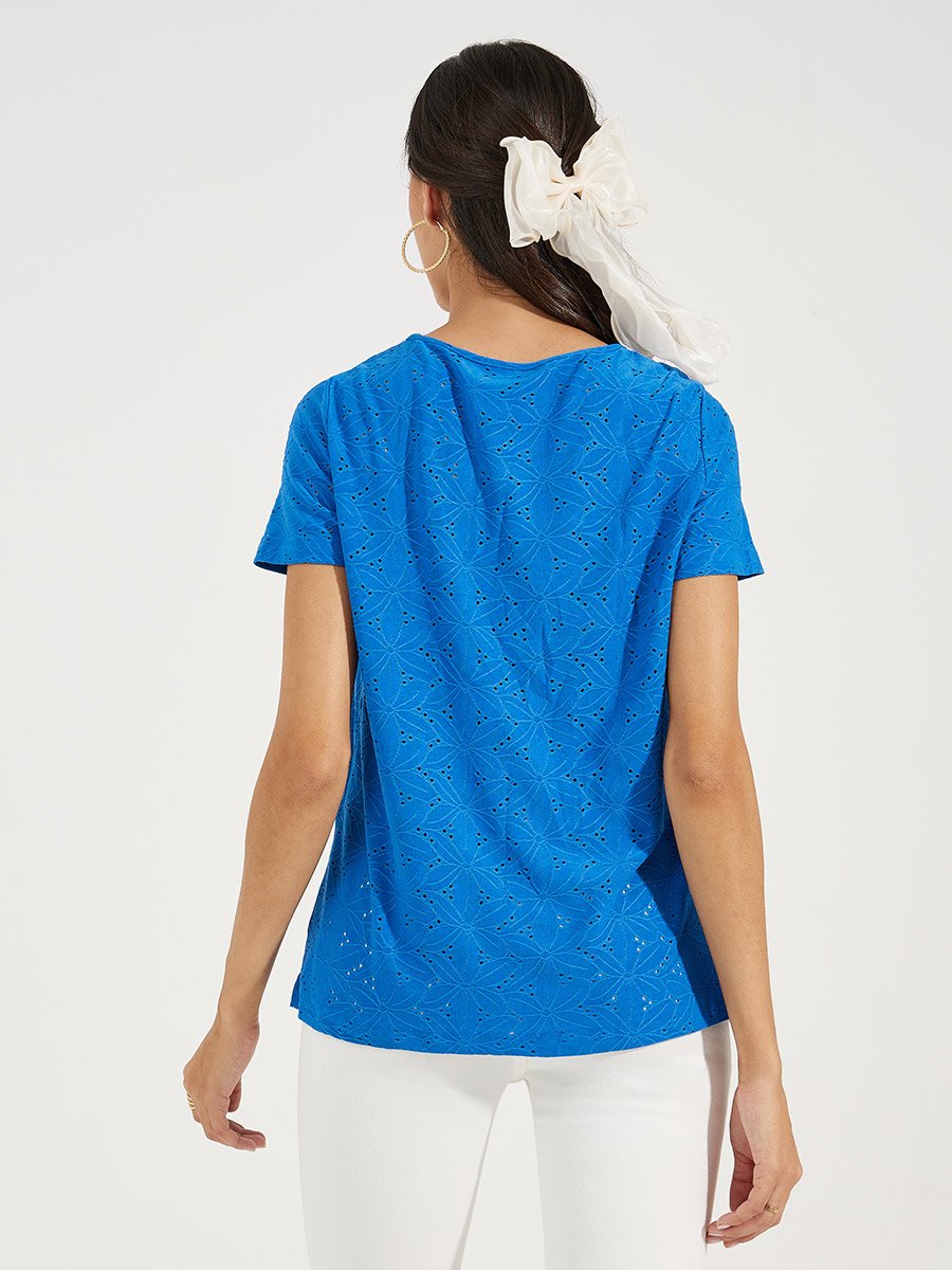 Square Neck Schiffli Textured Top For Women at UAE | Styli
