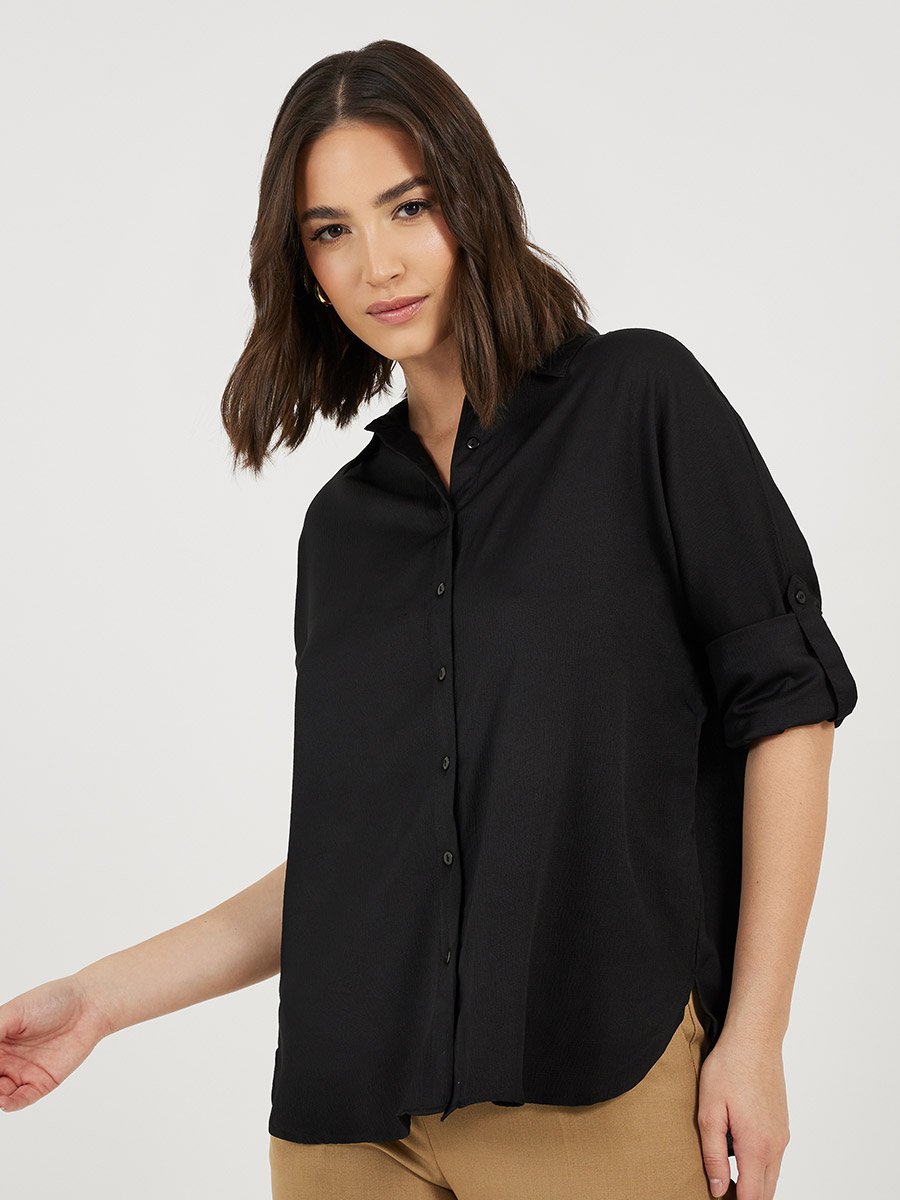 Black Oversized Creased Longline Shirt