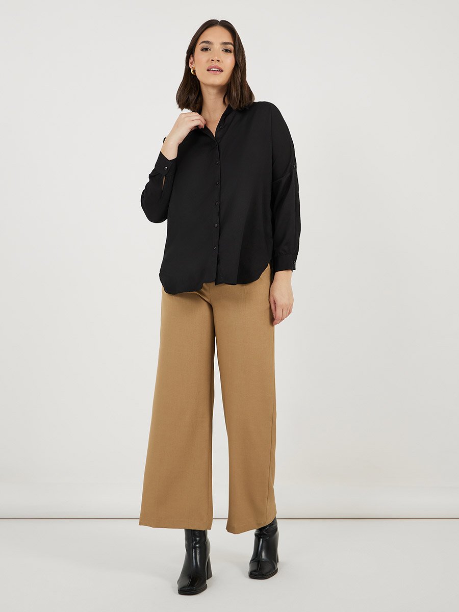 Black Oversized Creased Longline Shirt