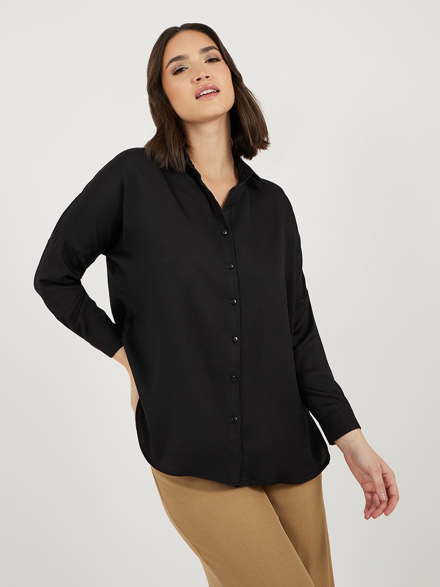 Black Oversized Creased Longline Shirt