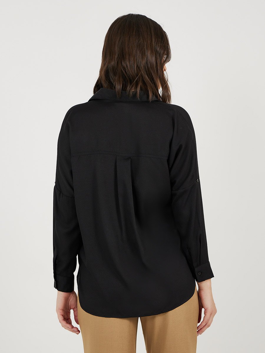 Black Oversized Creased Longline Shirt