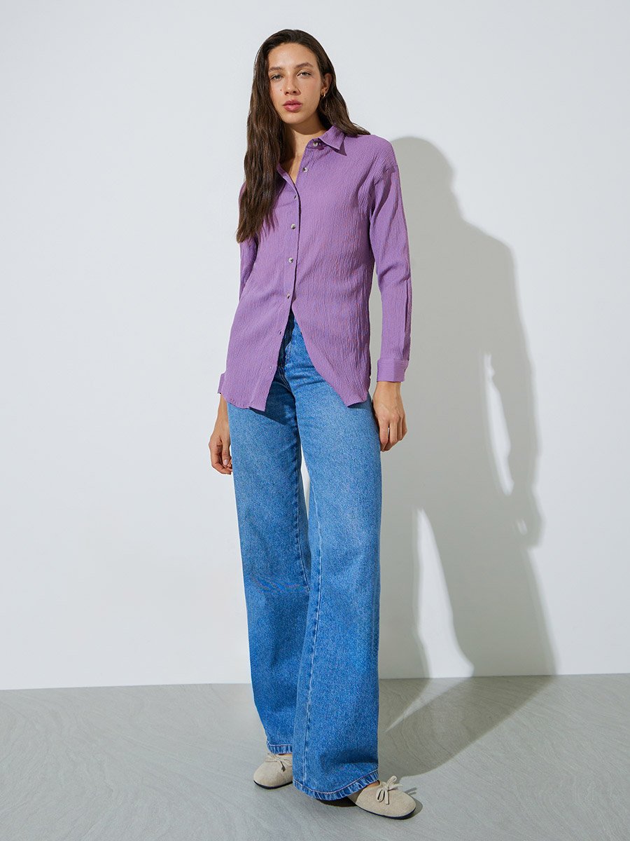 Lilac Oversized Textured Longline Shirt