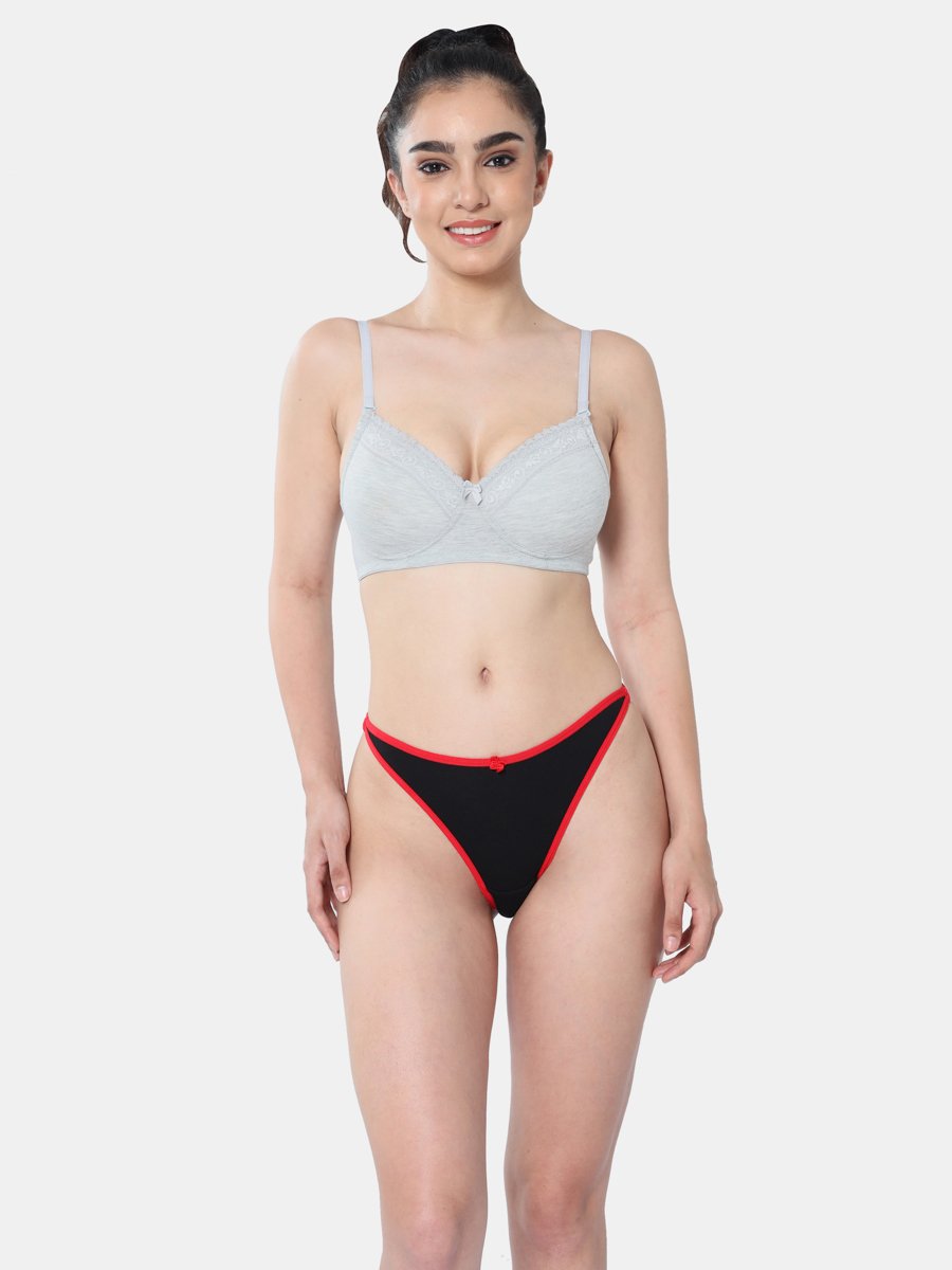 Padded Plunge Cotton Lace Insert Bra