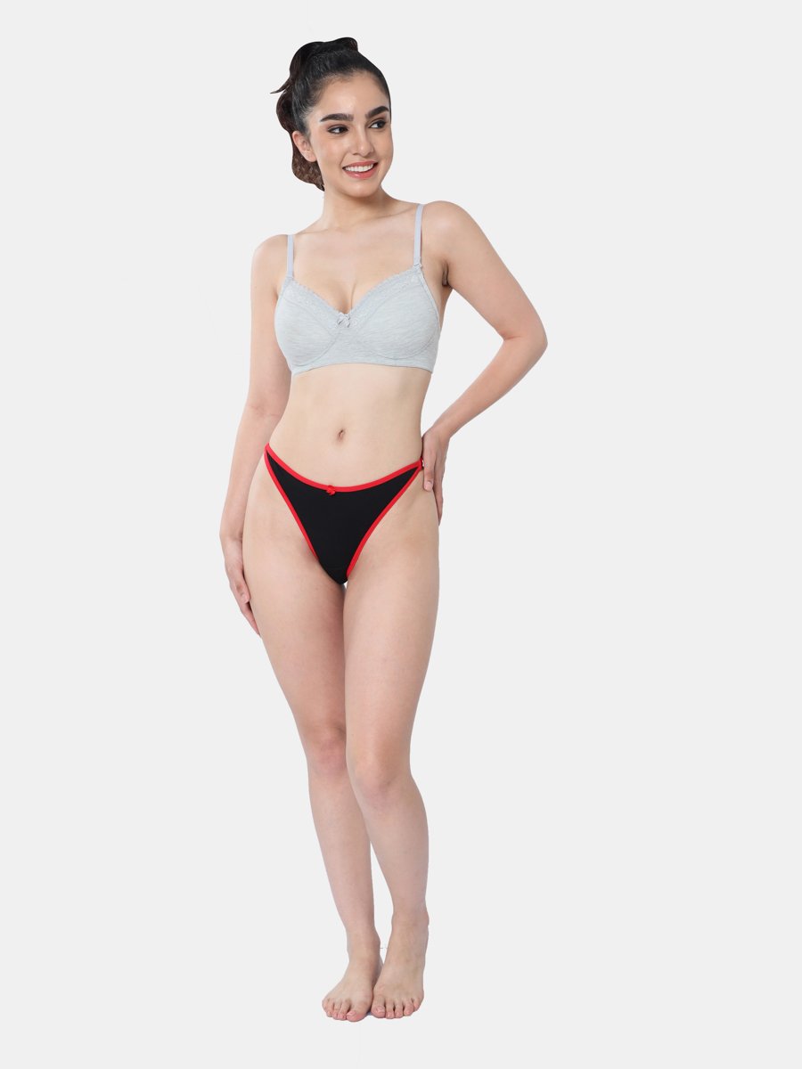 Padded Plunge Cotton Lace Insert Bra