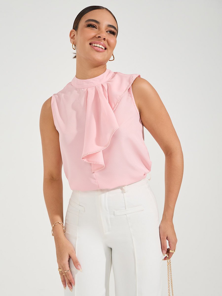 Regular Fit Sleeveless Ruffle Detail Top