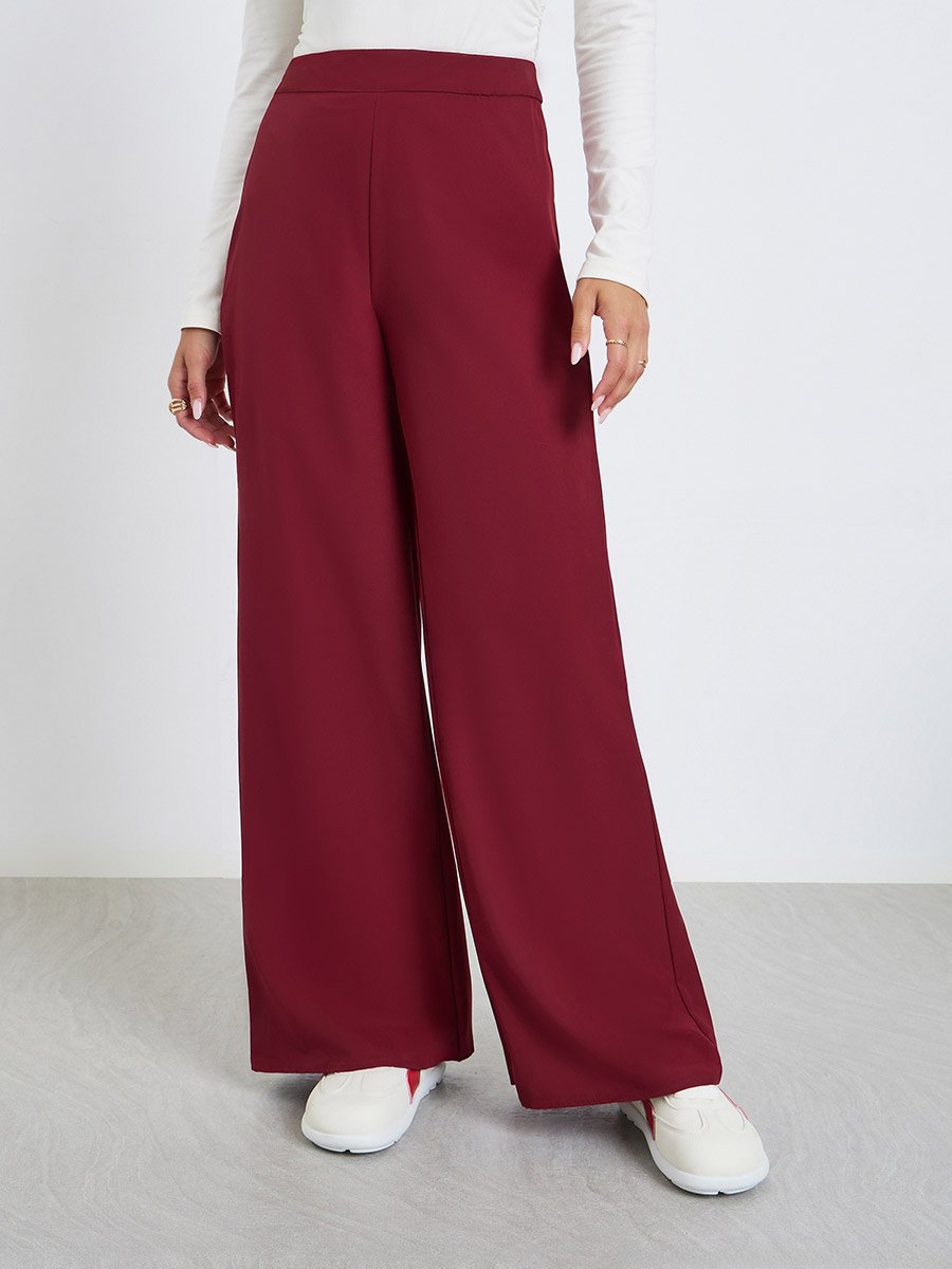 Burgundy Wide Leg Trousers