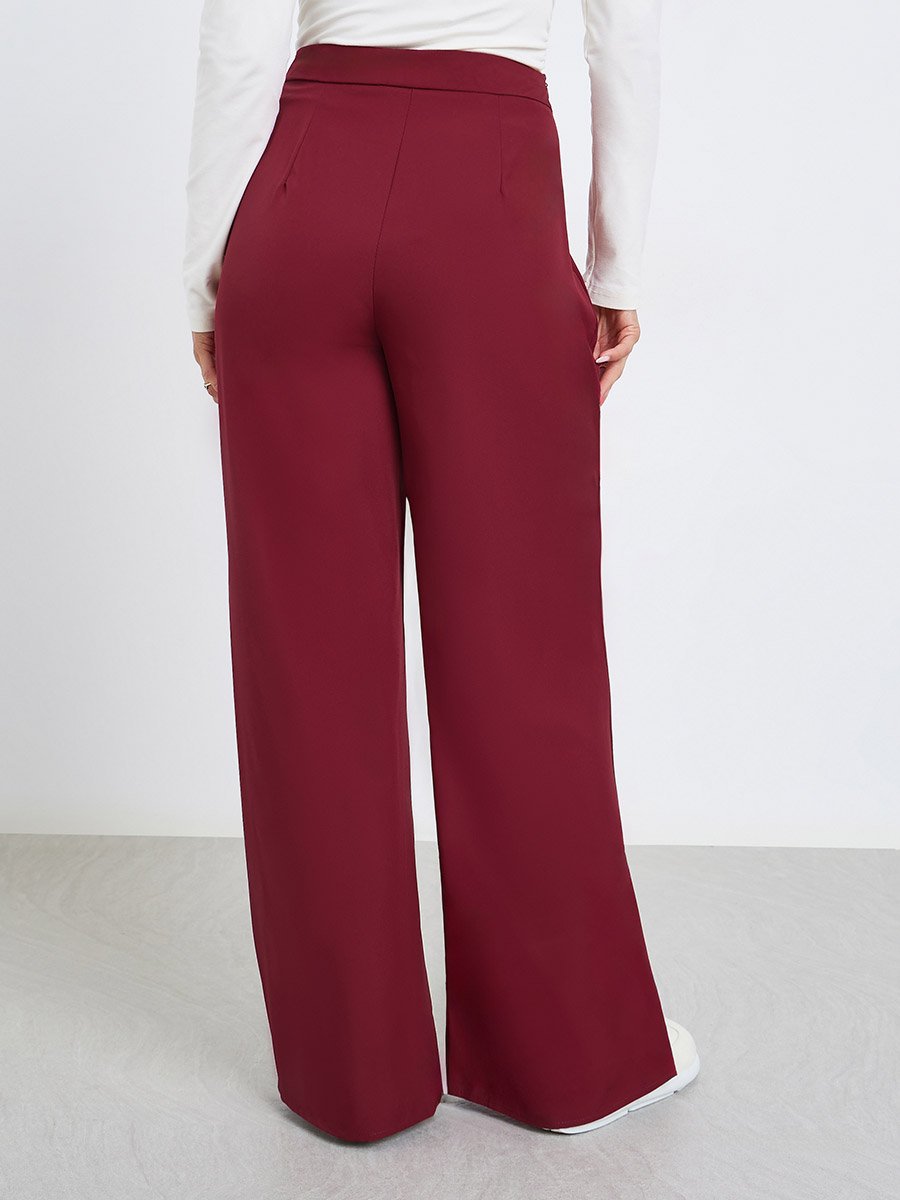 Burgundy Wide Leg Trousers