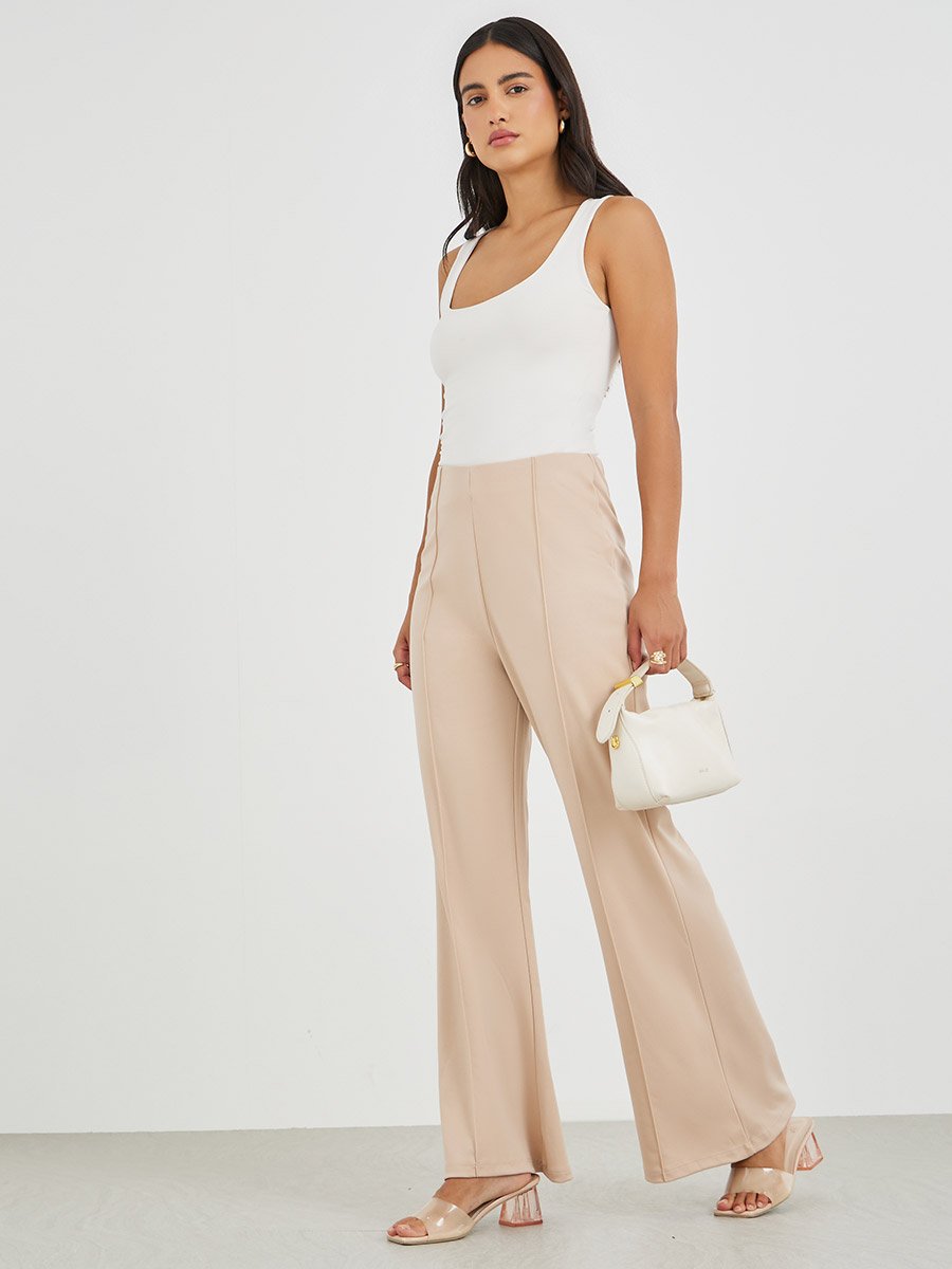 High Rise Wide Leg Pants with Pintuck Detail