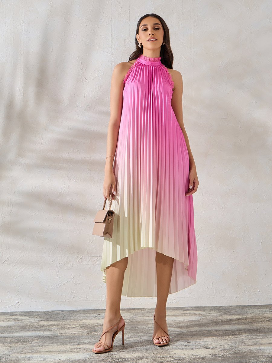 Ombre Look High-Low Hem Midi Dress with Halter Neck For Women at Saudi |  Styli