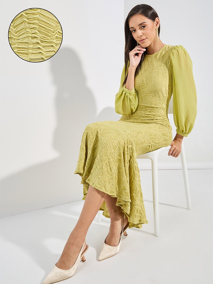 chinese dress ladies SALMA Fluted Sleeve Longline Fishtail Midi Dress In Yellow main image 0