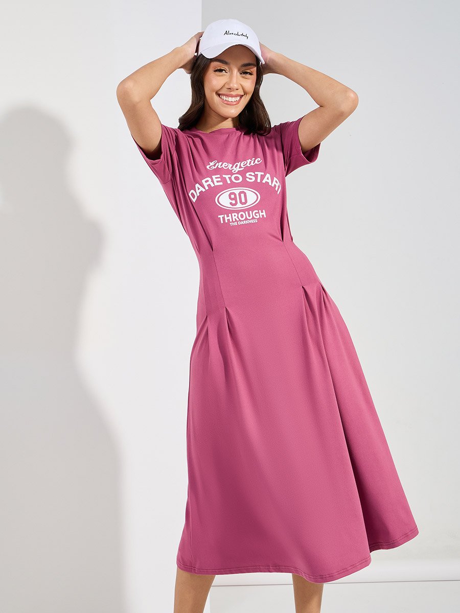 Graphic Print Fitted Waist T-Shirt Midi Dress For Women at Saudi | Styli