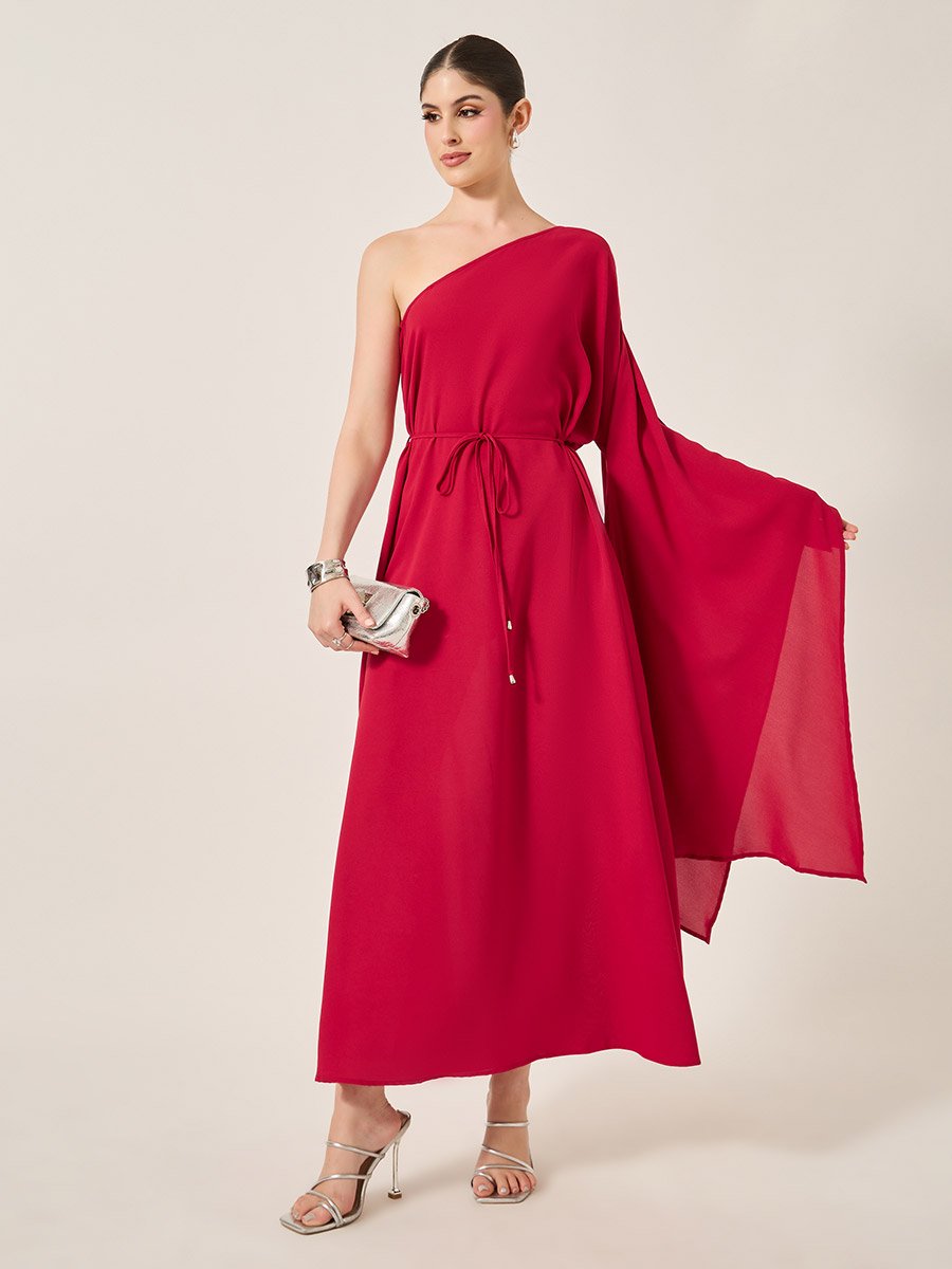 Solid One Shoulder A-Line Maxi Dress For Women at Saudi | Styli
