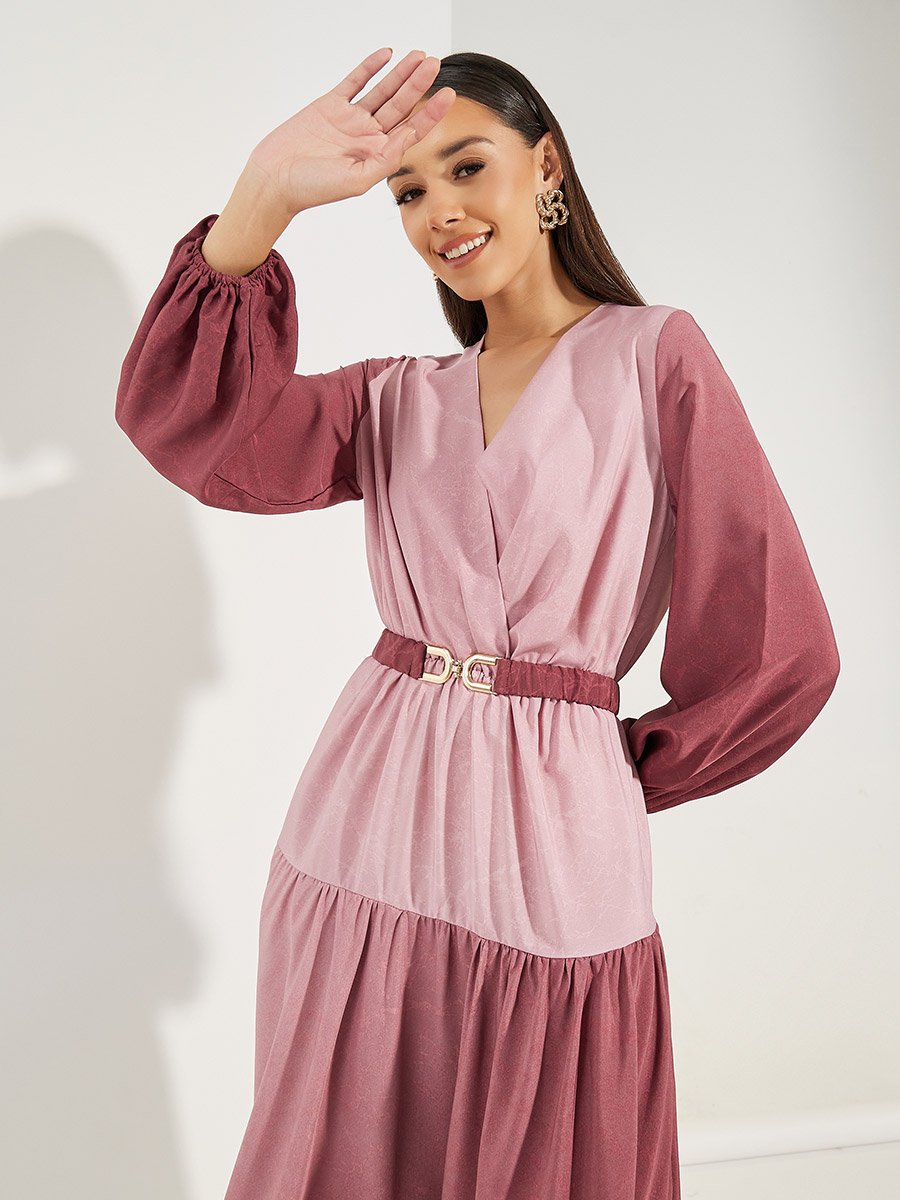 Gradient Look Belted A-Line Midi Dress For Women at Bahrain | Styli