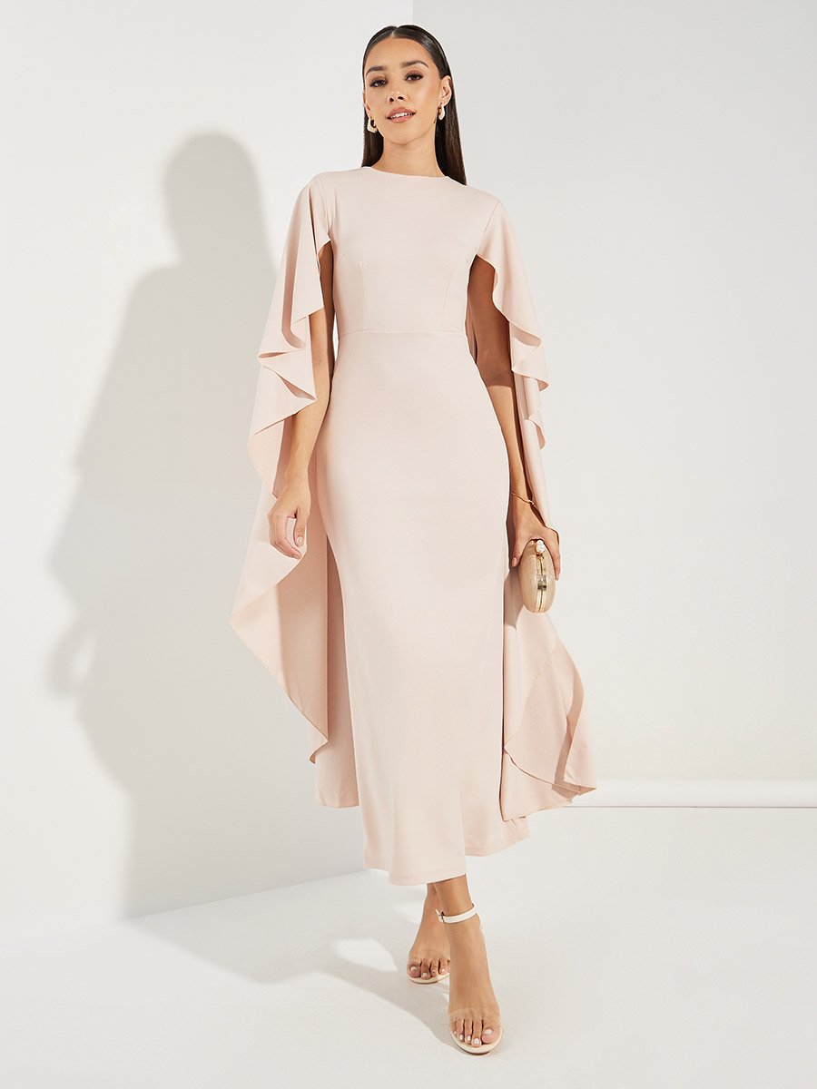 chinese dress ladies Maureen Powder Blue Satin High-Neck Draped Maxi Dress – Club L London main image 0