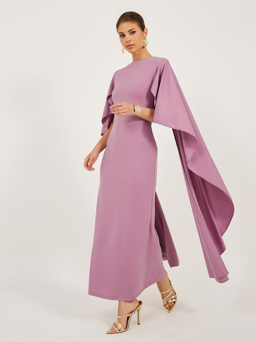 Solid Cape Sleeves Mermaid Hem Maxi Dress