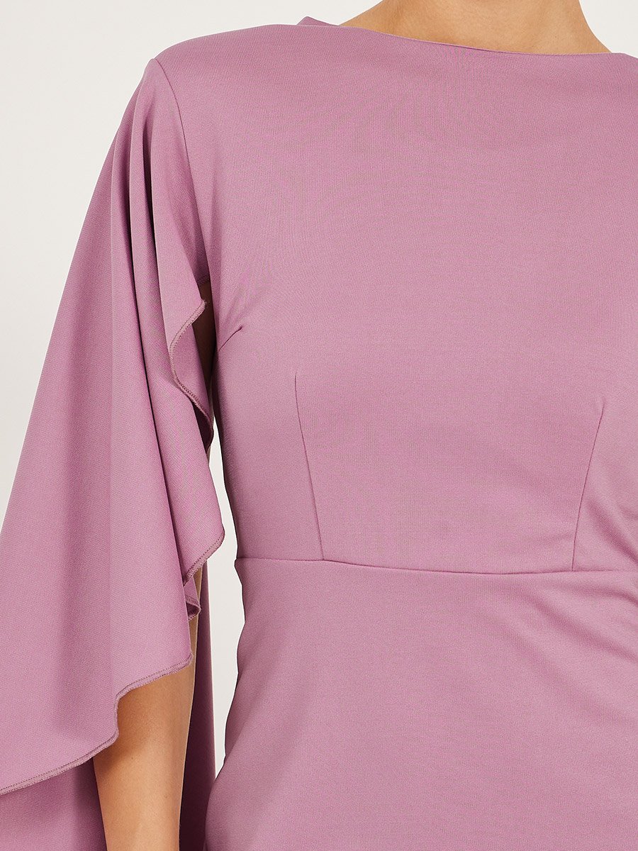 Solid Cape Sleeves Mermaid Hem Maxi Dress