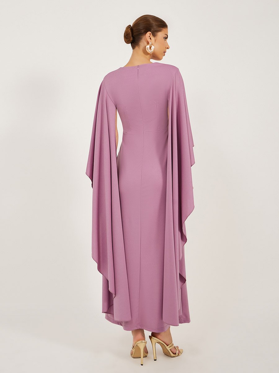 Solid Cape Sleeves Mermaid Hem Maxi Dress
