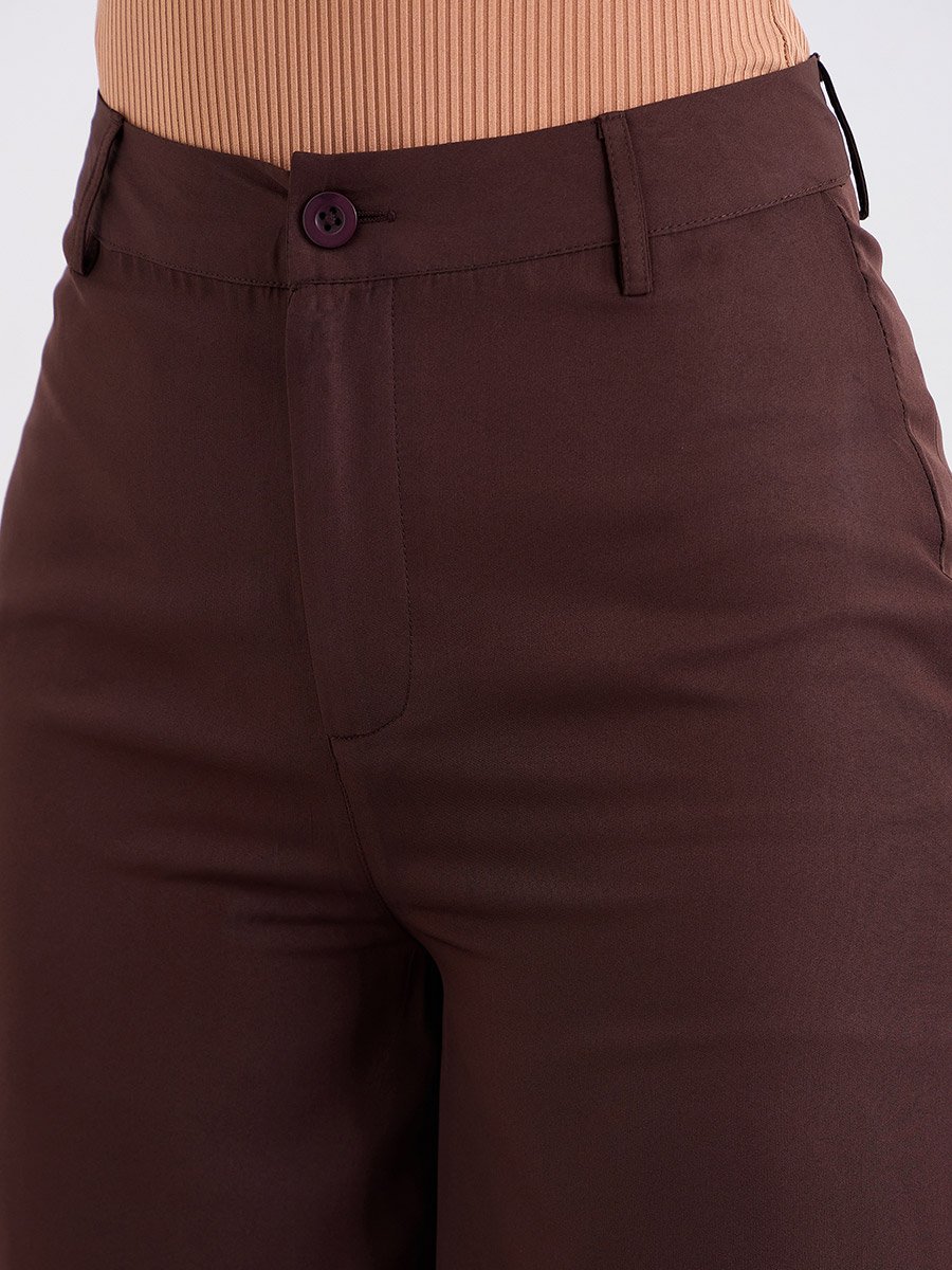 Brown Solid Wide Leg Pants