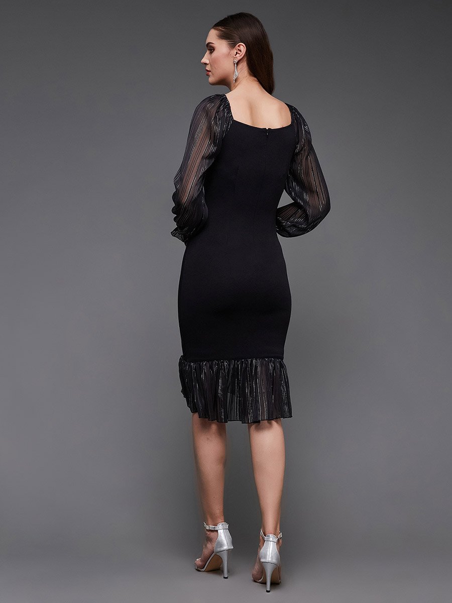 Ruched Ruffle Detail Mini Dress