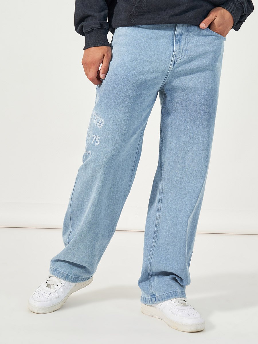 Premium Wide Leg Jeans with Embroidery Detailing