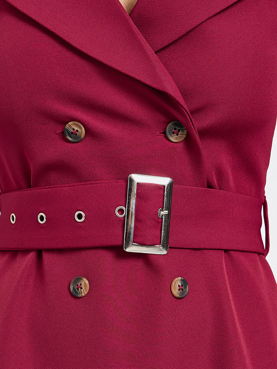 Magenta Sleeveless Blazer Midi Dress with Belt