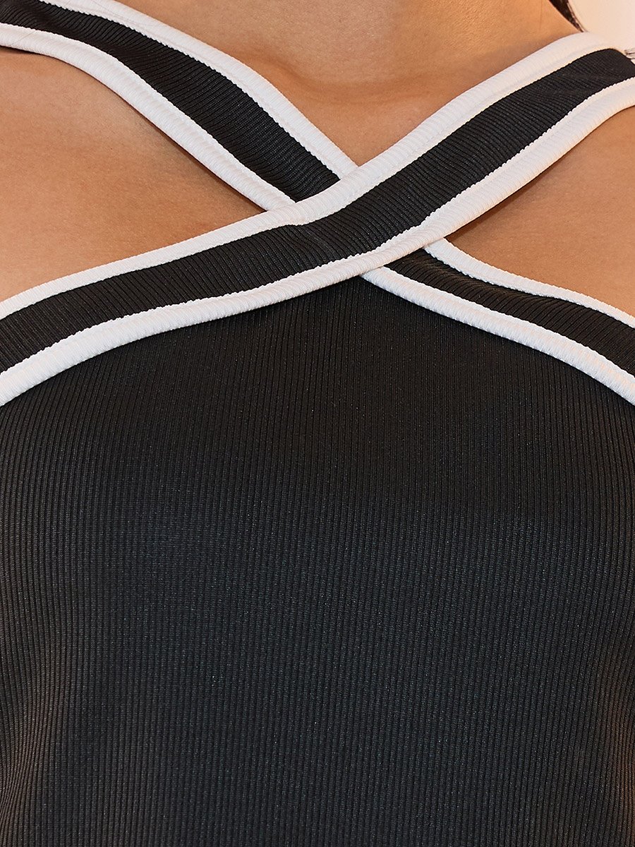 Ribbed Criss Cross Halter Neck Crop Cami