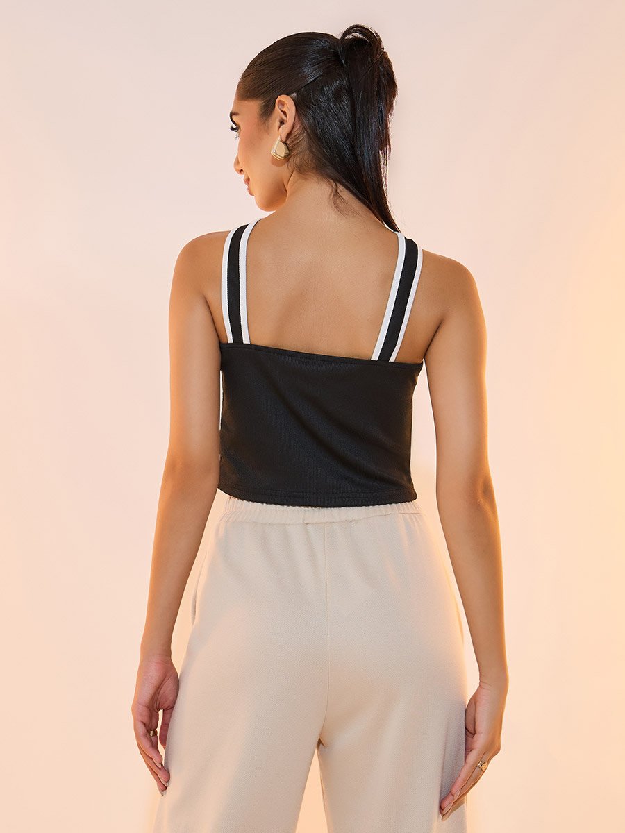 Ribbed Criss Cross Halter Neck Crop Cami