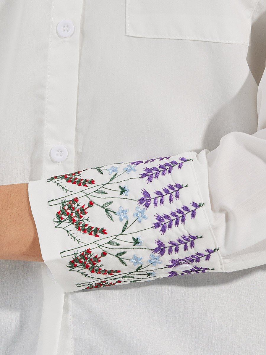 Embroidery Detail Cuffed Long Sleeve Shirt