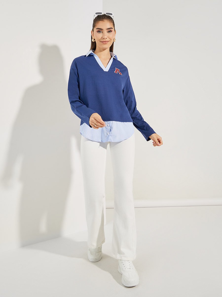 Woven Striped Collar Knit Shirt