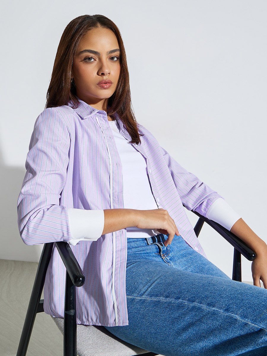 Purple Textured Long Sleeve Shirt