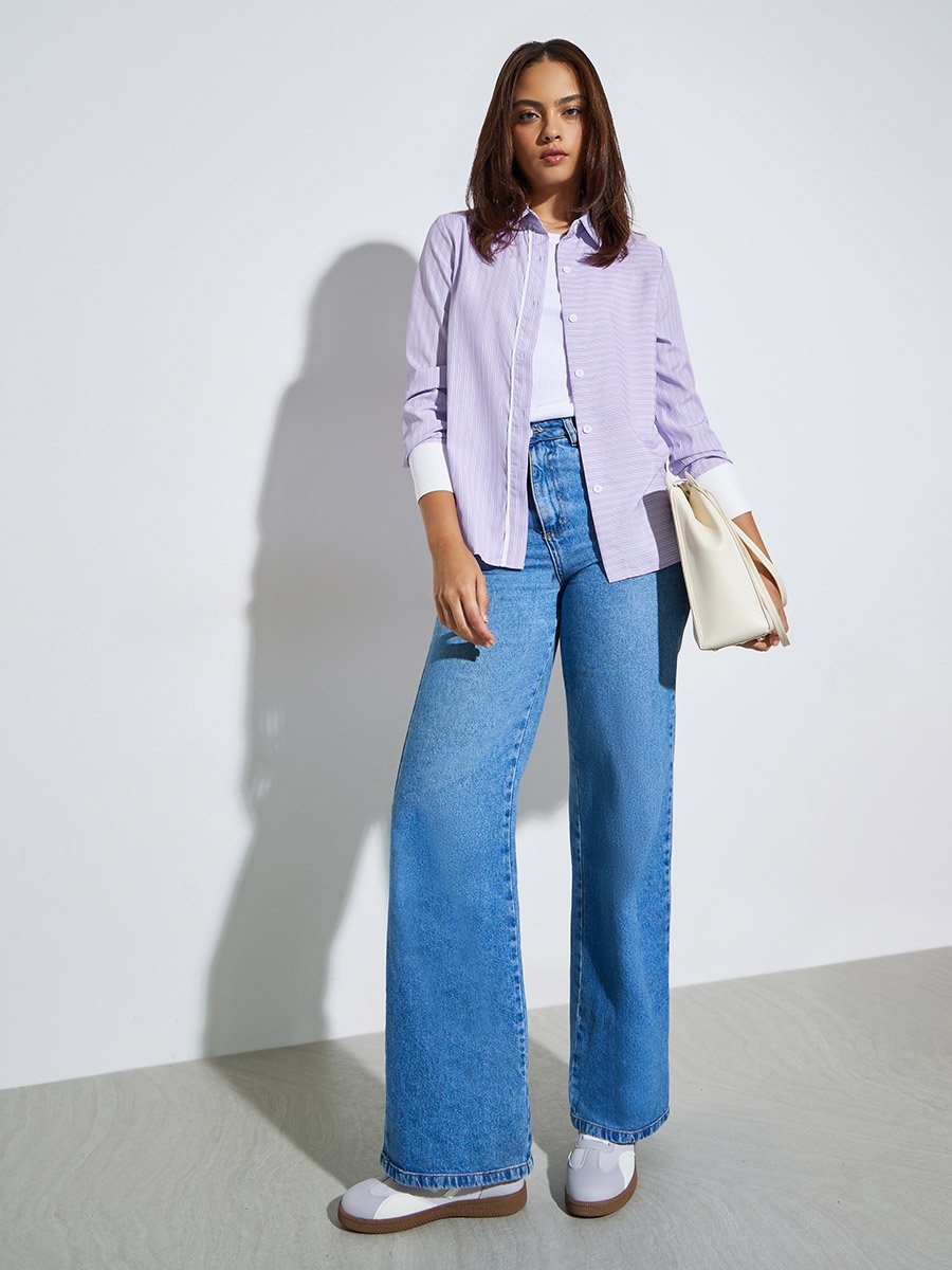 Purple Textured Long Sleeve Shirt