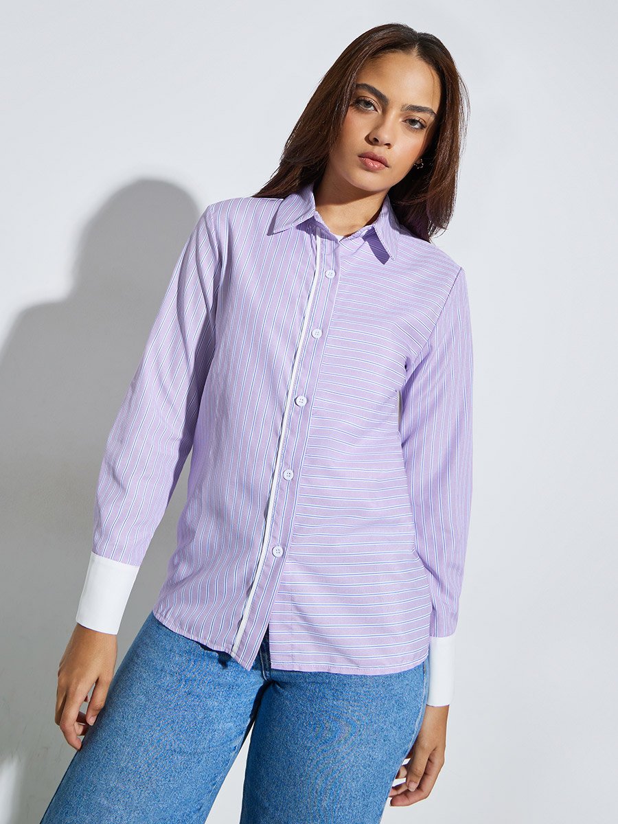 Purple Textured Long Sleeve Shirt