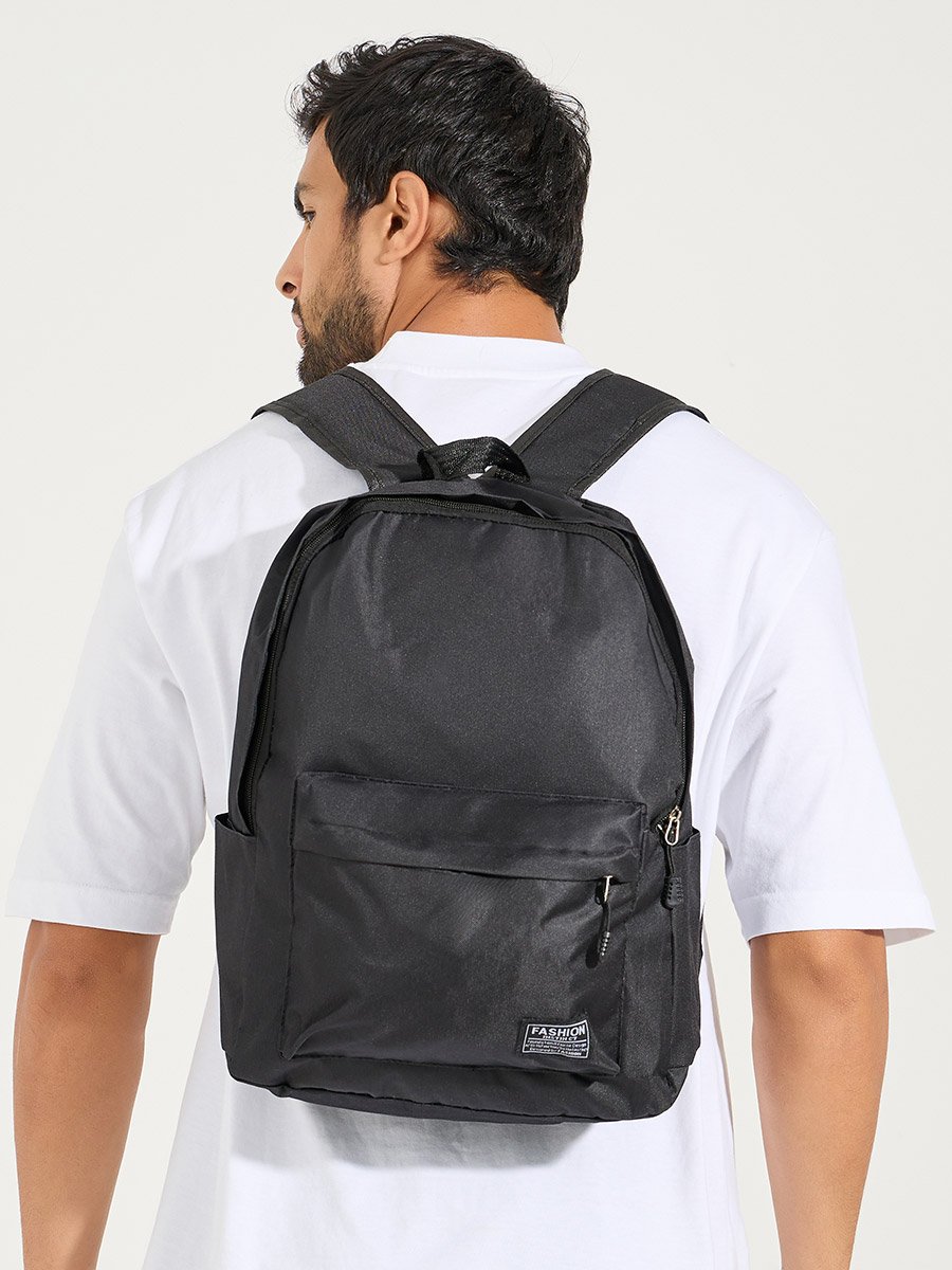 Solid Front Zip Detail Backpack