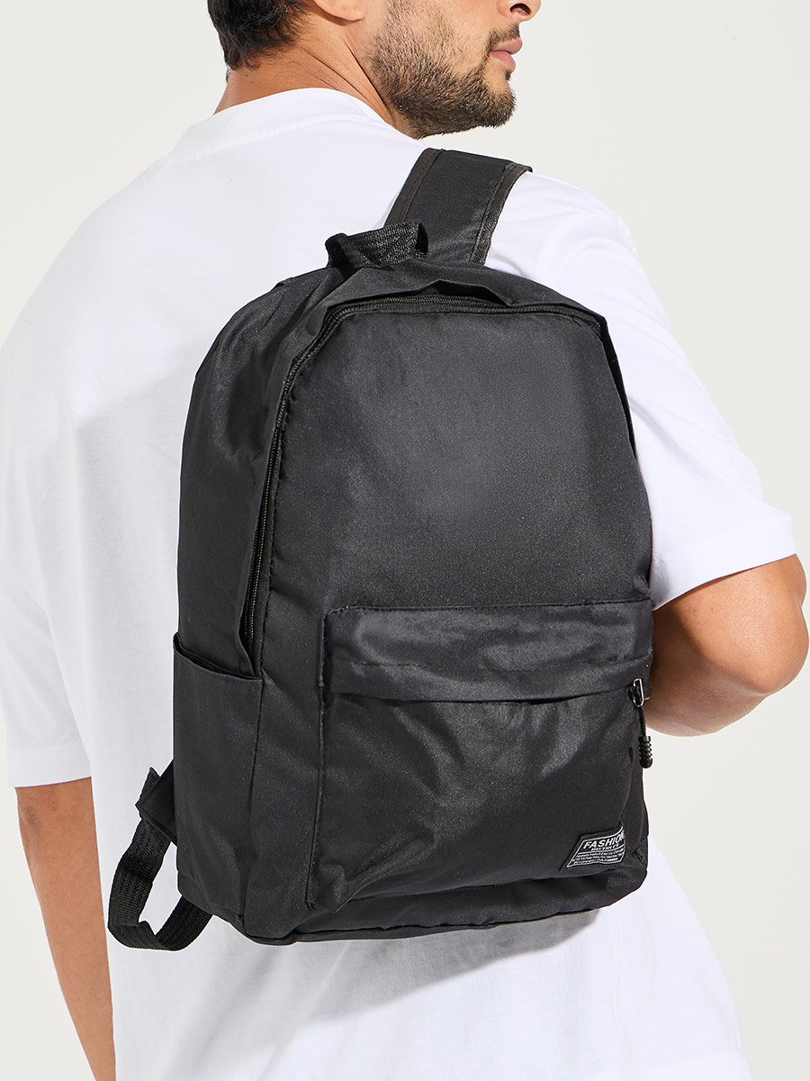 Solid Front Zip Detail Backpack For Men at UAE | Styli