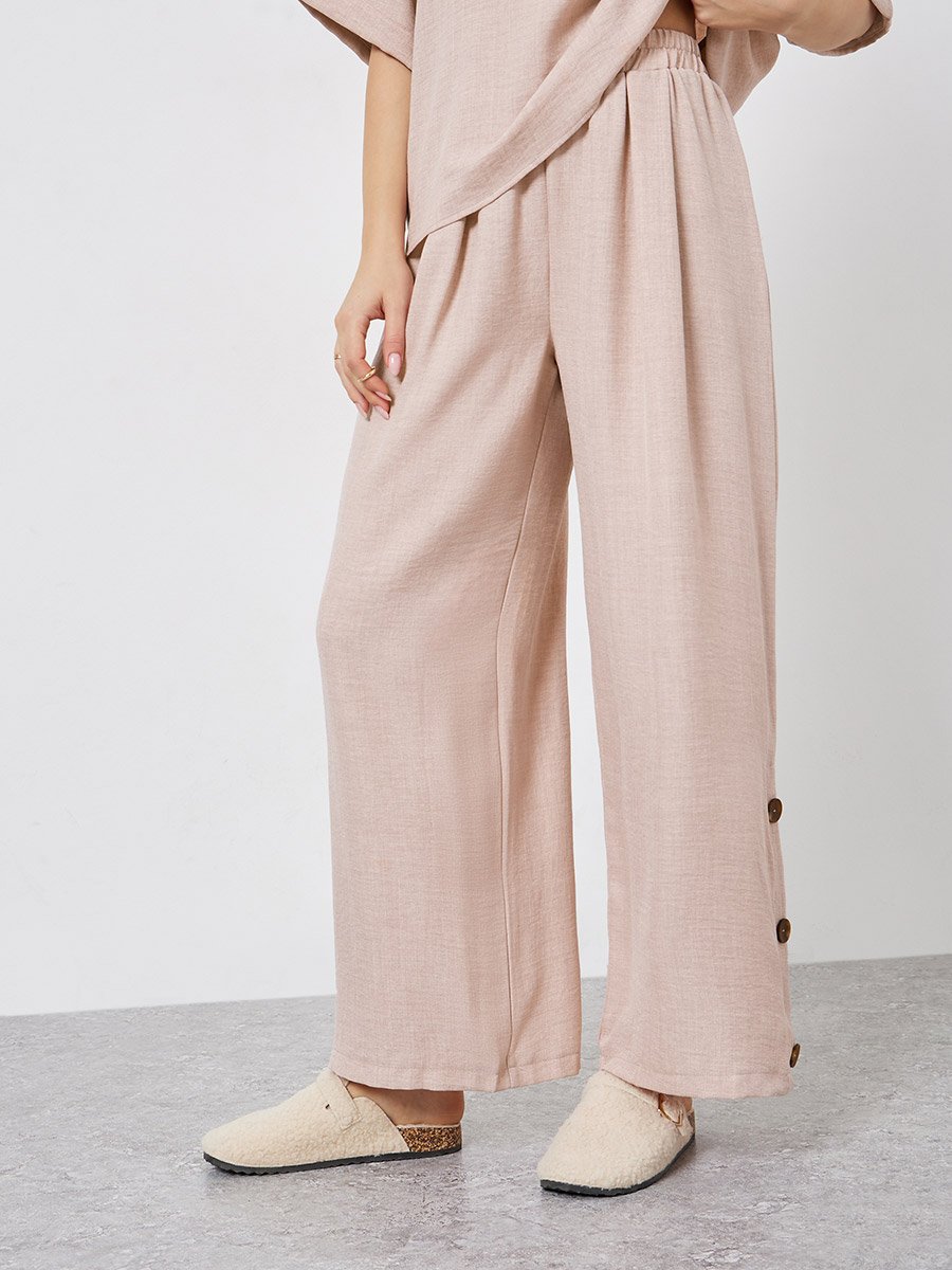 Beige Oversized Top and Wide Leg Pants Modest Set