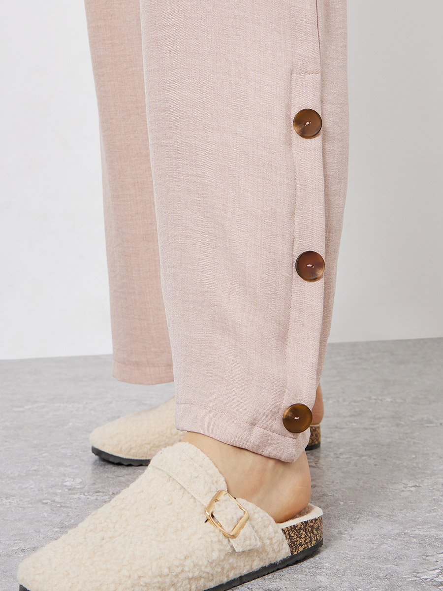 Beige Oversized Top and Wide Leg Pants Modest Set