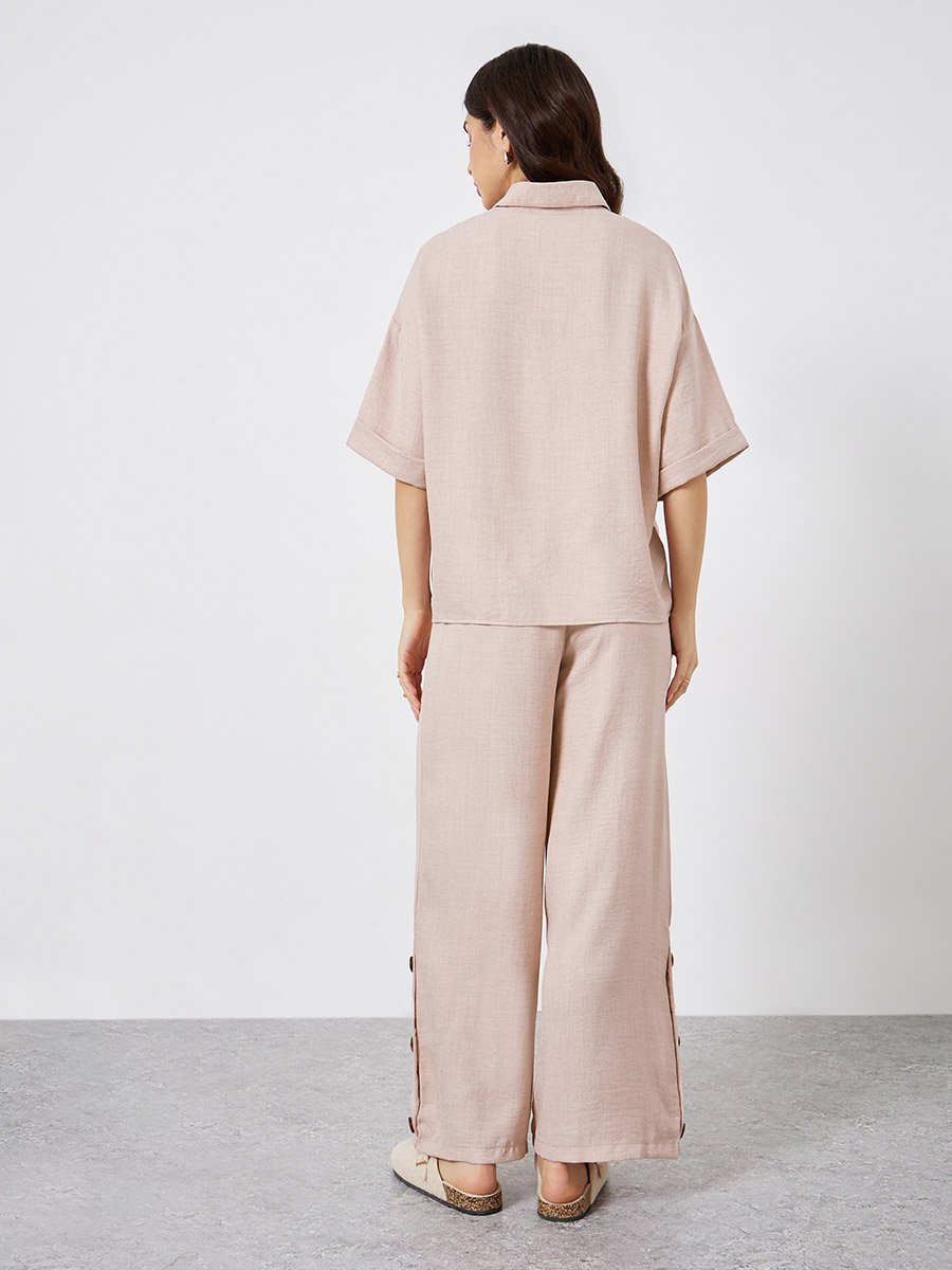 Beige Oversized Top and Wide Leg Pants Modest Set