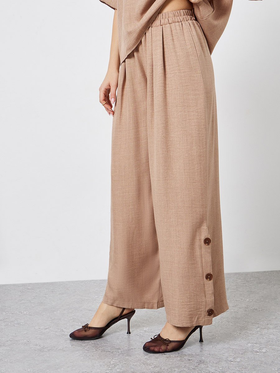 Brown Oversized Top and Wide Leg Pants Modest Set