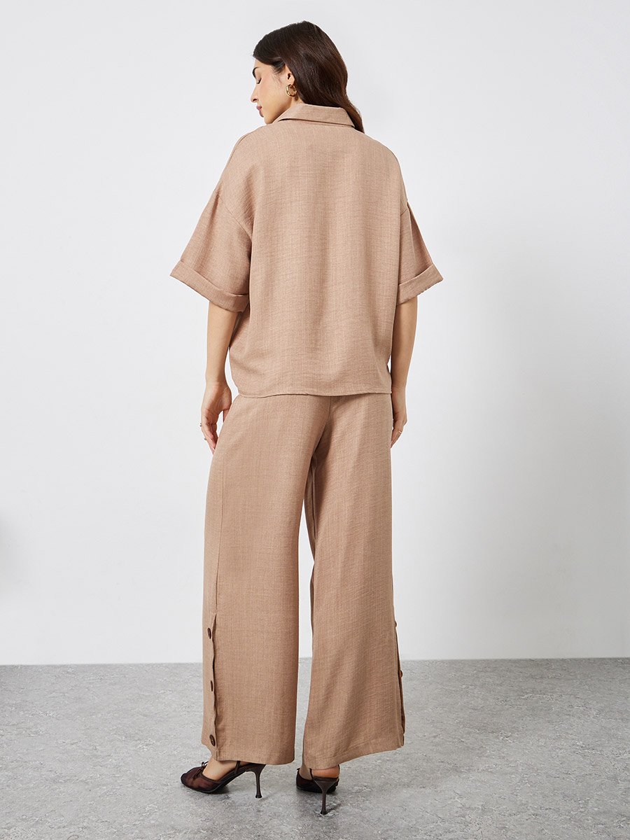 Brown Oversized Top and Wide Leg Pants Modest Set