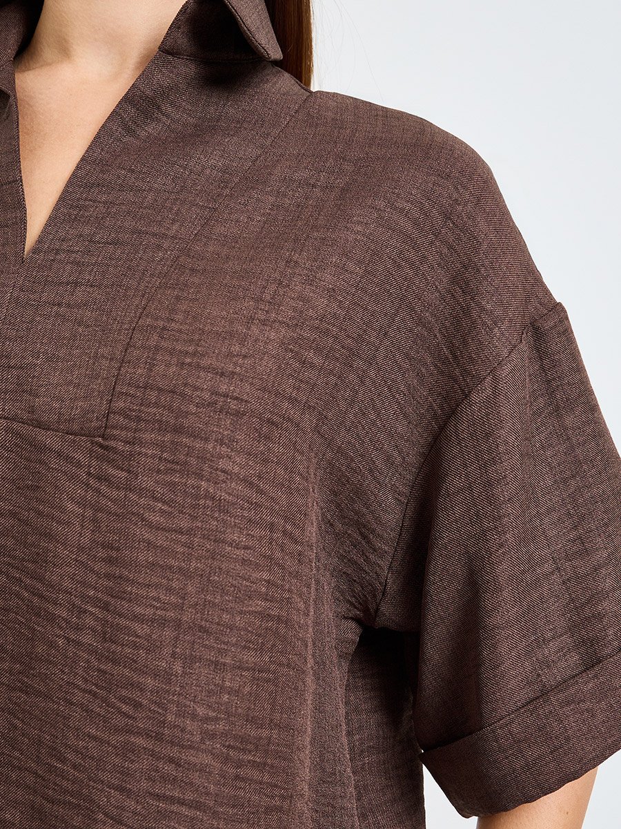 Brown Oversized Top and Wide Leg Pants Modest Set