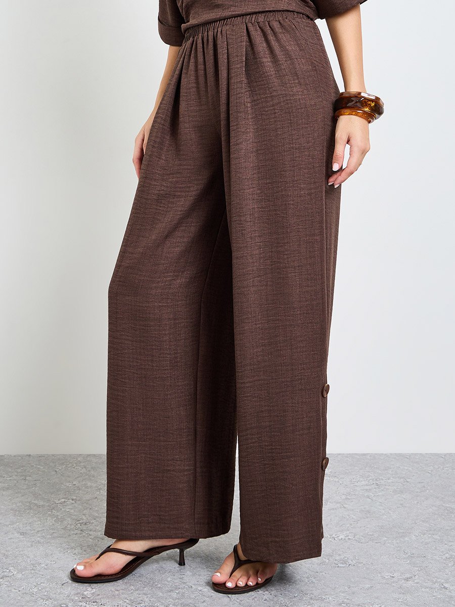 Brown Oversized Top and Wide Leg Pants Modest Set